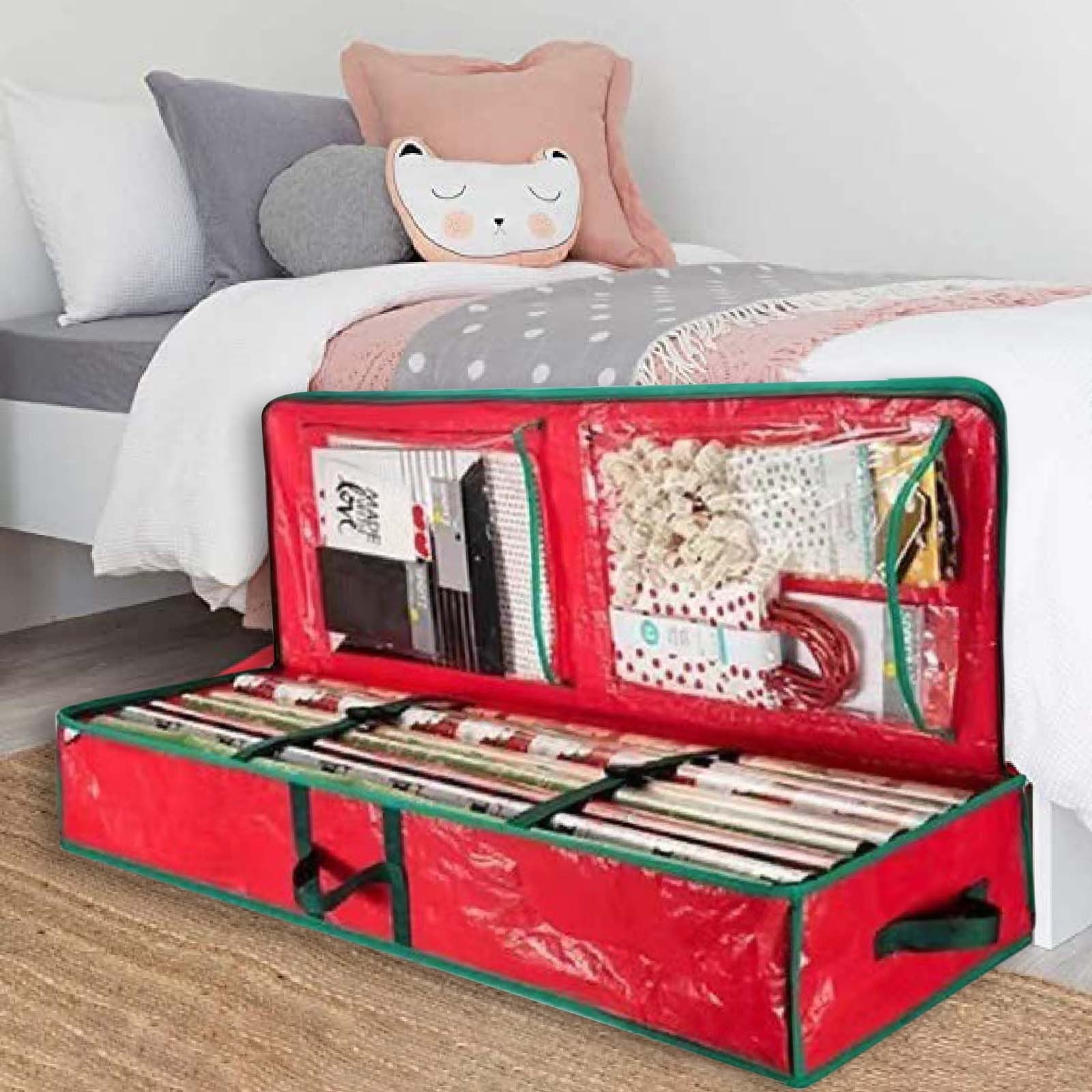 iOPQO Organization And Storage Christmas Decorations Christmas Storage Rack  Spacious Under Bed Holiday Wrapping Paper Container For Gift Wrapping  Ribbons Bows Wrapping Supplies Storage Bags 