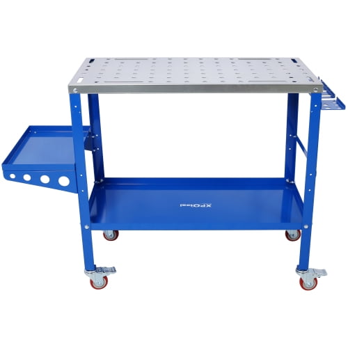 Donext 1200lbs Load Capacity Steel Welding Workbench Table on Wheels, Portable with Braking Lockable Casters, Tool Slots, 5/8-inch Fixture Holes 