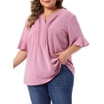 thumbnail image 4 of Agnes Orinda Women's Plus Size Top V Neck Ruffle Short Sleeve Casual Chiffon Blouse Shirt 2X Pink, 4 of 6