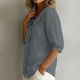 thumbnail image 5 of GERsome Short Sleeve T-Shirts for Women Button Down Summer Comfy Cotton Linen Summer Collared Tops,Gray,Size S, 5 of 8