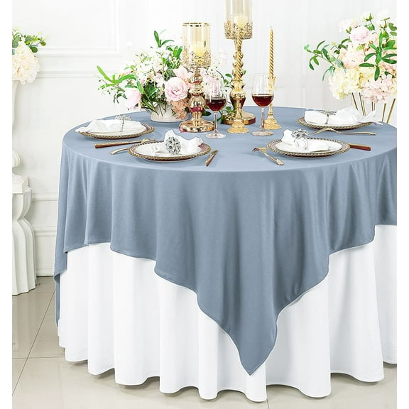 Wedding Linens Inc. 72"x72" Square Scuba Wrinkle Free Polyester Linen Table Overlay Topper - Dusty Blue