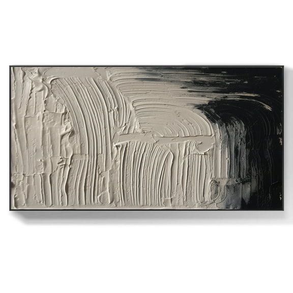 Black and White Oil Painting Acrylic Abstract Textured Oil Painting Abstract Wall Art Large Textured Wall Art Living Room Wall Decor,Unstretched,Frameless,(81*162cm)32*64Inches