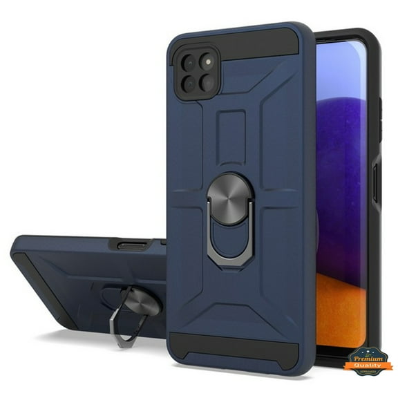 For Samsung Galaxy A22 5G Hybrid Ring Stand [360° Rotatable Ring Holder Magnetic Kickstand] Armor Shockproof Rubber TPU Phone Case Cover by Xpression [Navy Blue]
