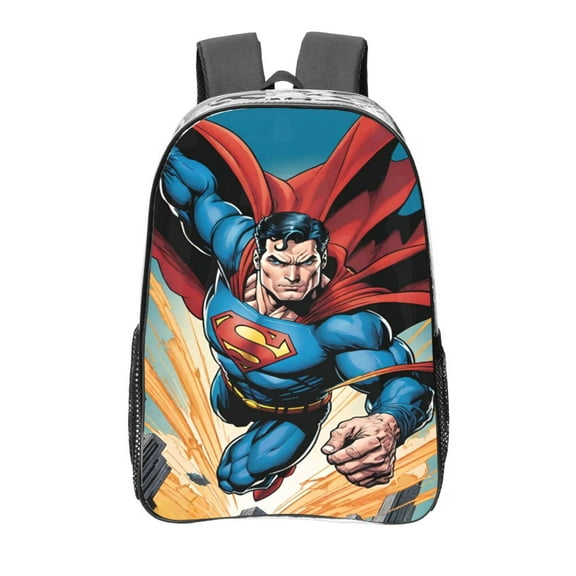 Superman Clear Backpack 16 Inch Large Capacity PVC Transparent Laptop Bags for Adults, See Through Clear Bookbag for School Sports Work Travel College