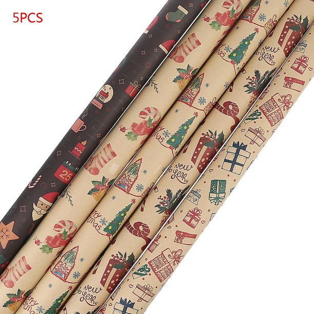 5 hojas de papel de regalo de Navidad, bolsa de regalo, embalaje hecho a mano, decoración de copos de nieve, suministros de ramo