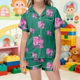 thumbnail image 2 of Kids Girls 67 Pajama Button Short Sleeve Shorts Two Piece Silk Sleepwear Children Valentine's Day Nightwear Outfit for Kids Cozy Loungewear, 2 of 6
