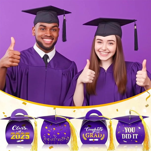 Xihbxyly Caja de Dulces de Graduación, Diseño de Birrete de Doctorado, Caja de Regalo Plegable Diy, Especial para Fiestas de Graduación, Regalos de Agradecimiento para Maestros, Juego de 50 Piezas, A