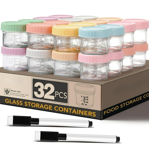 AllWays Plaza 32-Pack Leakproof 4oz Glass Baby Food Jars With Lids - BPA Free, Freezer & Microwave Safe