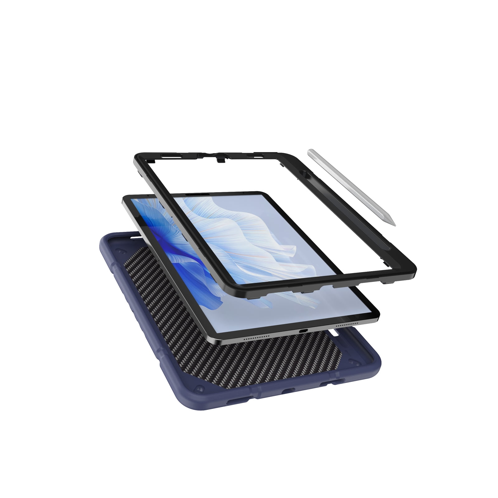 Allytechgroup Case for Apple iPad Air 11 Inch M4 M3 M2 2026/2025/2024, Rugged Tablet Case with Kickstand Pencil Holder Logo Hole Kids Friendly TPU + PC Cover, Blueblack
