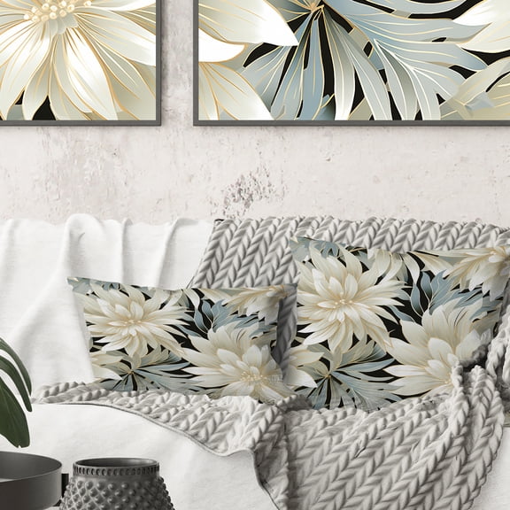 Designart "Exotic Floral Pattern in Grey and White" Floral Printed Throw Pillow