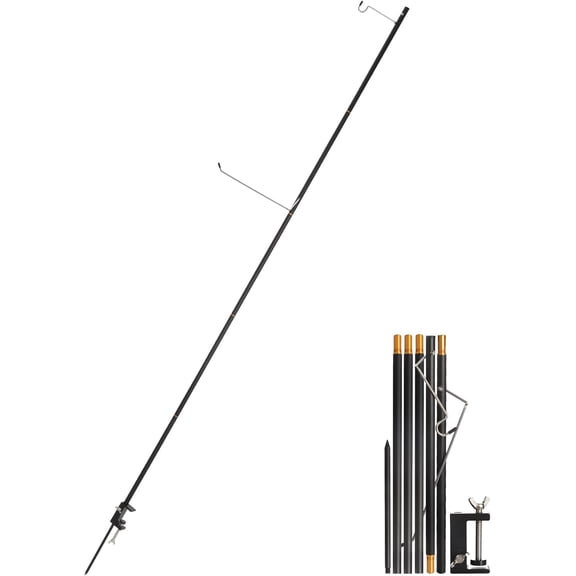 REDCAMP 72in Tall Collapsible Camping Lantern Stand Pole with Stakes and Hooks, Ultralight Portable Folding Aluminum Alloy Lamp Poles for Camping Tables Outdoor Picnic Fishing, Black