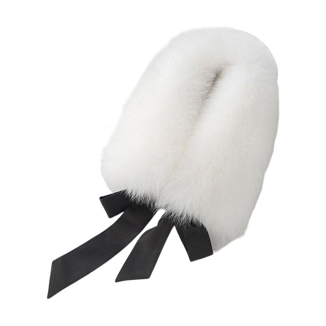 Qarigey Cuello de piel de zorro de imitación para mujer con correa, abrigo de invierno, decoración de capucha, chal grande falso a la moda, Accesorios de disfraces Blanco
