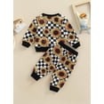 thumbnail image 4 of Newborn Girl 2Pcs Outfits Sunflower Checkerboard Print Long Sleeve Pullover + Elastic Drawstring Trousers, 4 of 8