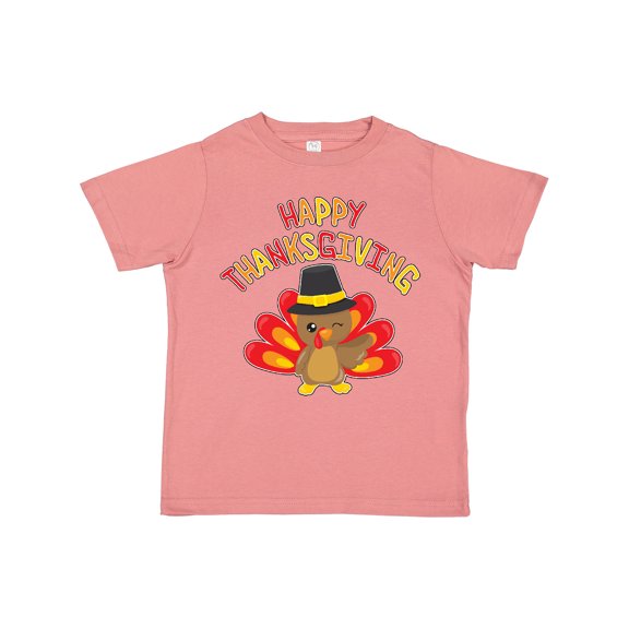 Inktastic Happy Thanksgiving Cute Turkey in Pilgrim Hat Boys or Girls Toddler T-Shirt