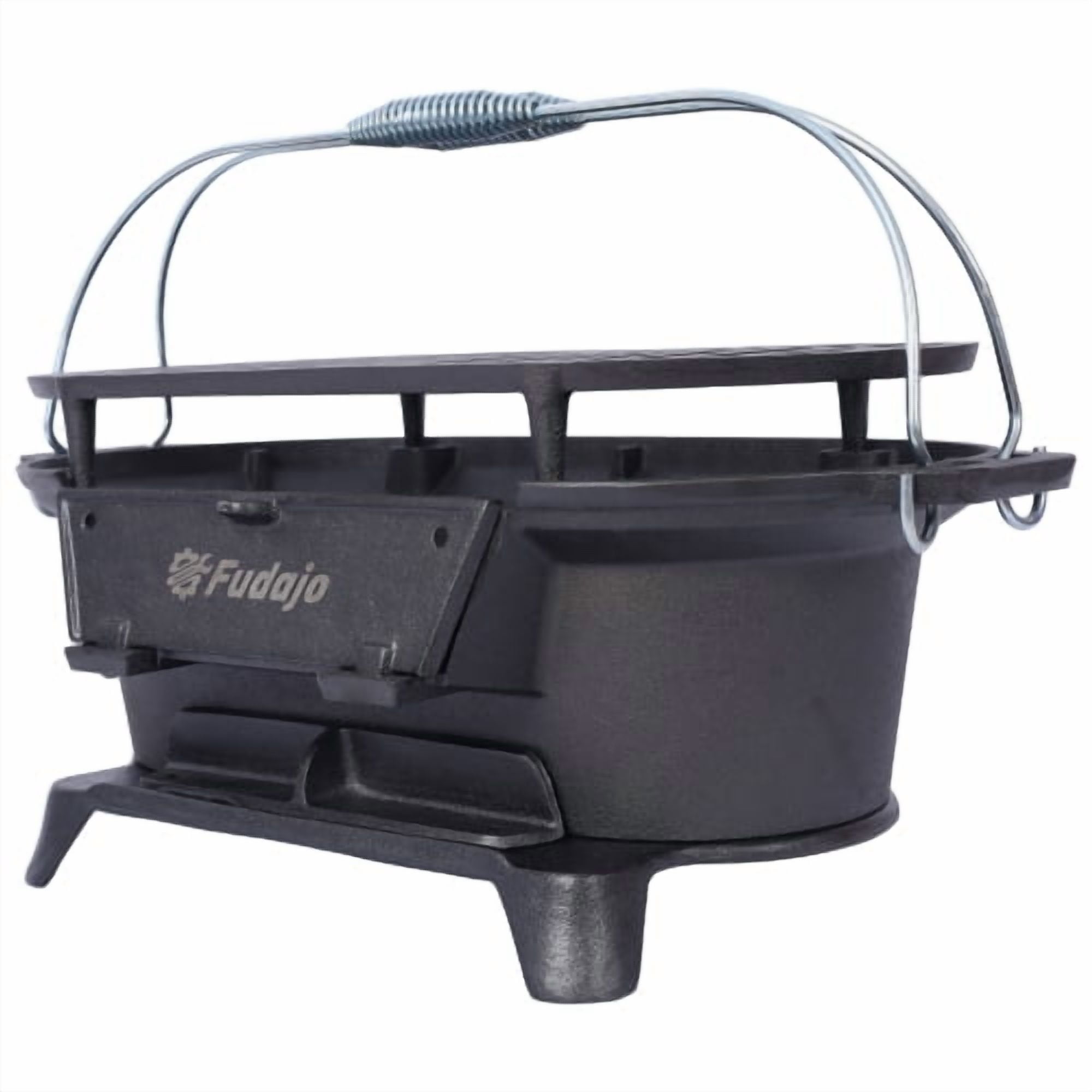 Oval Cast Iron Charcoal Grill, Portable Tabletop Hibachi Grill with Enameled Surface, Small Camping & Tailgate Grill