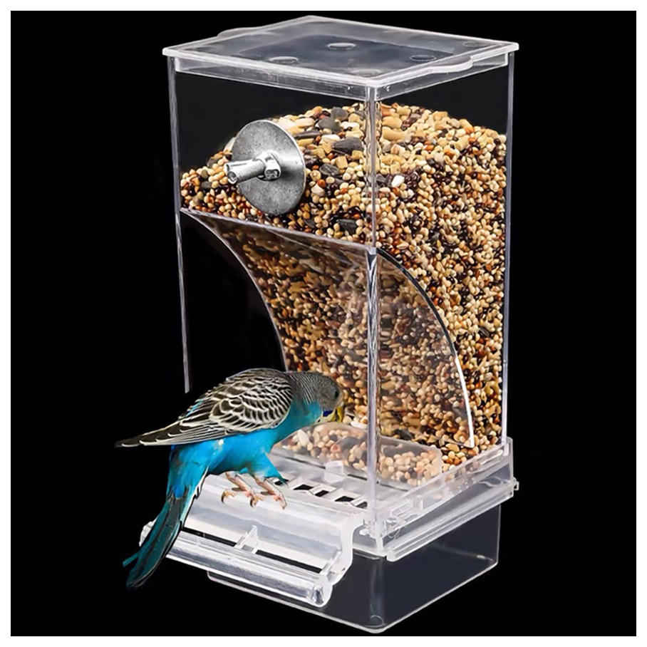 Automatic Bird Feeder Curved Design With Lid For Cockatiel Accessories