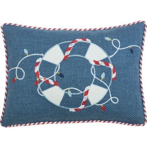 HomeRoots 13" X 18" Blue And White Christmas Throw Pillow