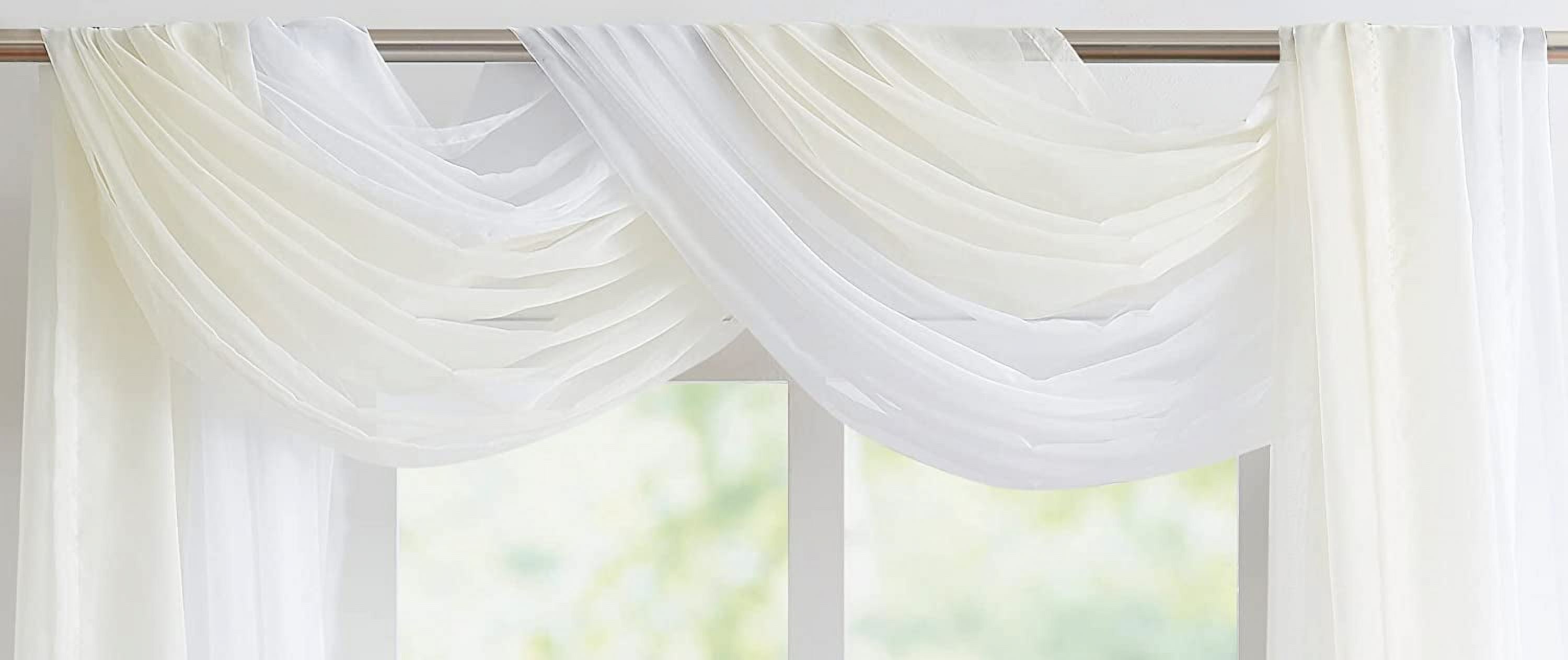 Warm Home Designs Set of 2 White & Beige Canopy Bed Curtains in 55 x 360 Inch Size. BE White & Beige 360