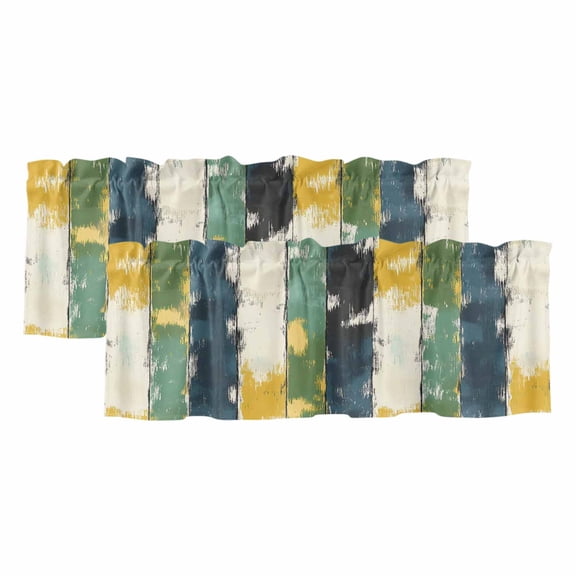 Green Yellow Blue Abstract Curtain Valances for Windows, Kitchen Valance Window Treatments Panel 2 Pack, Modern Abstract Art Color Rod Pocket Short Curtains for Bathroom Bedroom 54 x 18 Inch