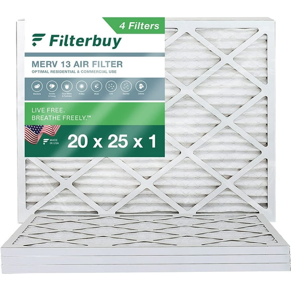 Filterbuy 20x25x1 MERV 13 Pleated HVAC AC Furnace Air Filters (4-Pack)