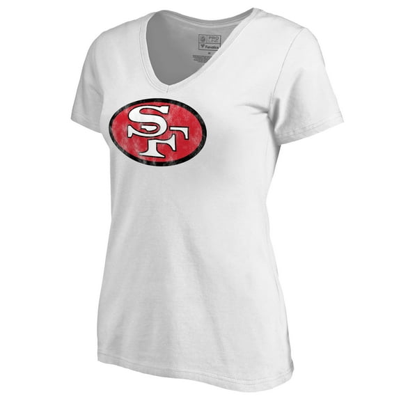 Women's White San Francisco 49ers Throwback Logo V-Neck T-Shirt
