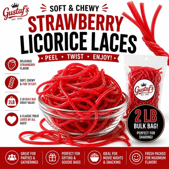 Gustaf's Licorice Laces Shoestring Red Strawberry 2 lbs