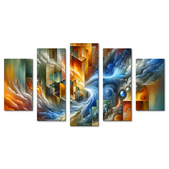 Cuadro decorativo para sala recamara Cuadros Abigail Abstracto Fuego y Hielo Rojo Azul Set de 5 piezas