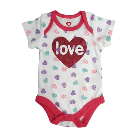 Infant Girls White Love Candy Sparkle Heart Bodysuit Valentines Day 12 Months