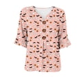 thumbnail image 4 of JOANKDMI Adult Womens Cute Pumpkin Bat T Shirts Ghost Print Top V Neck 3/4 Sleeve Ruffle Blouse for Trick-or-Treating School Event and Casual Everyday Chic Halloween Apparel, 4 of 7