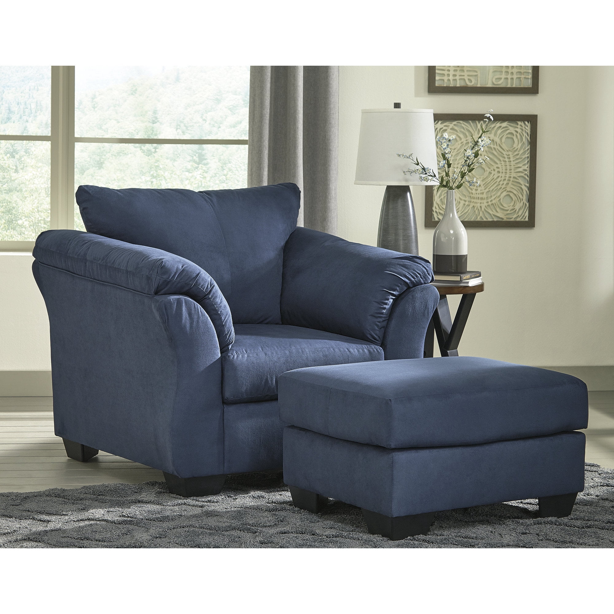Signature Design by Ashley Contemporary Darcy Ottoman Microfiber Blue