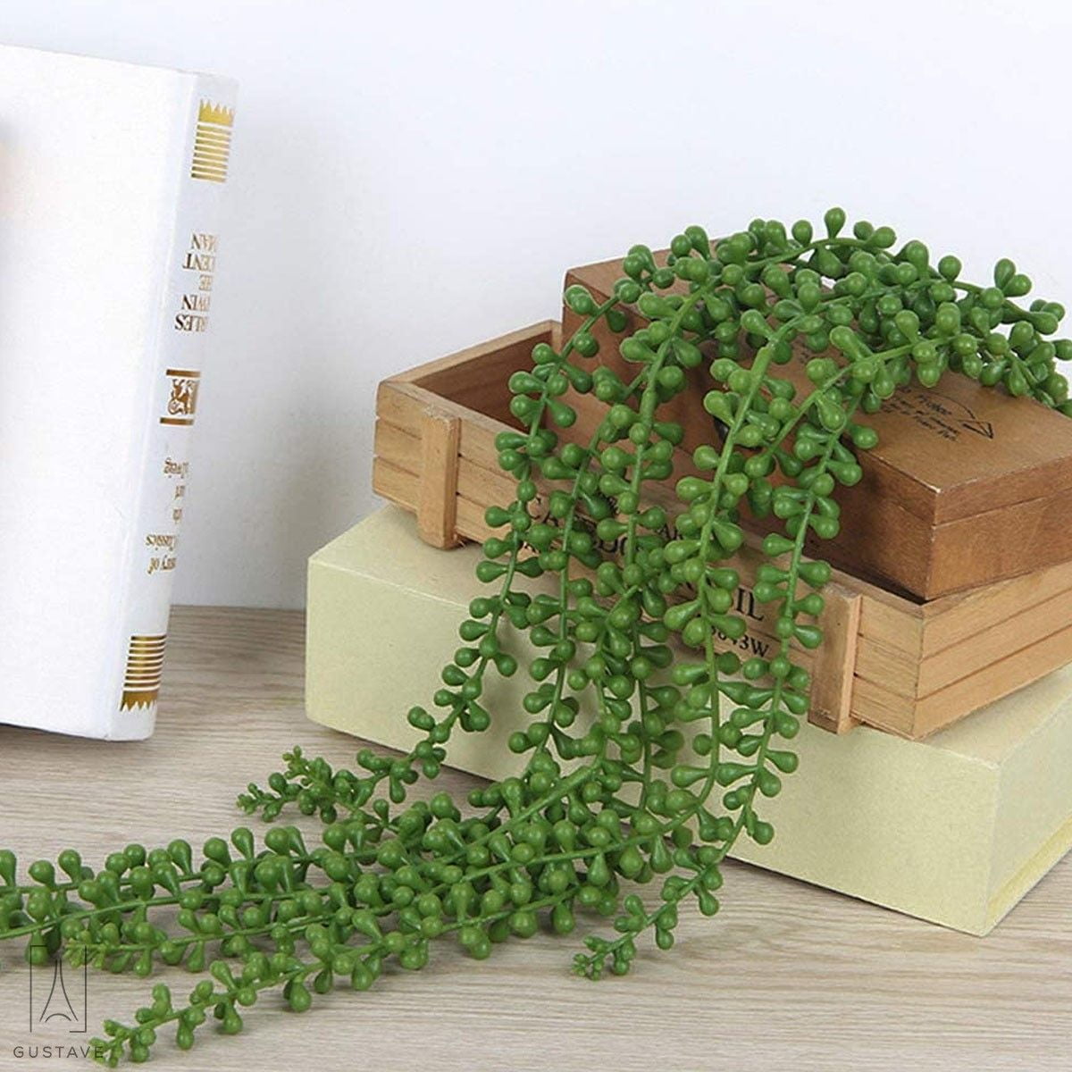 Gustave 4Pcs Artificial Hanging Plants, Fake Succulent String of Pearls Fake Hanging Vine for Wedding Party Home Kitchen Garden Wall Decoration Outdoor Indoor Ornaments "L"