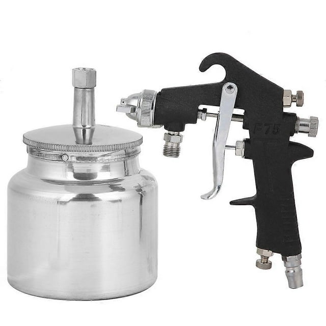 Pneumatic Spray Gun Paint Sprayer Tool Black Diamond Matte 1.5mm Lower Pot Diameter F‑75‑S
