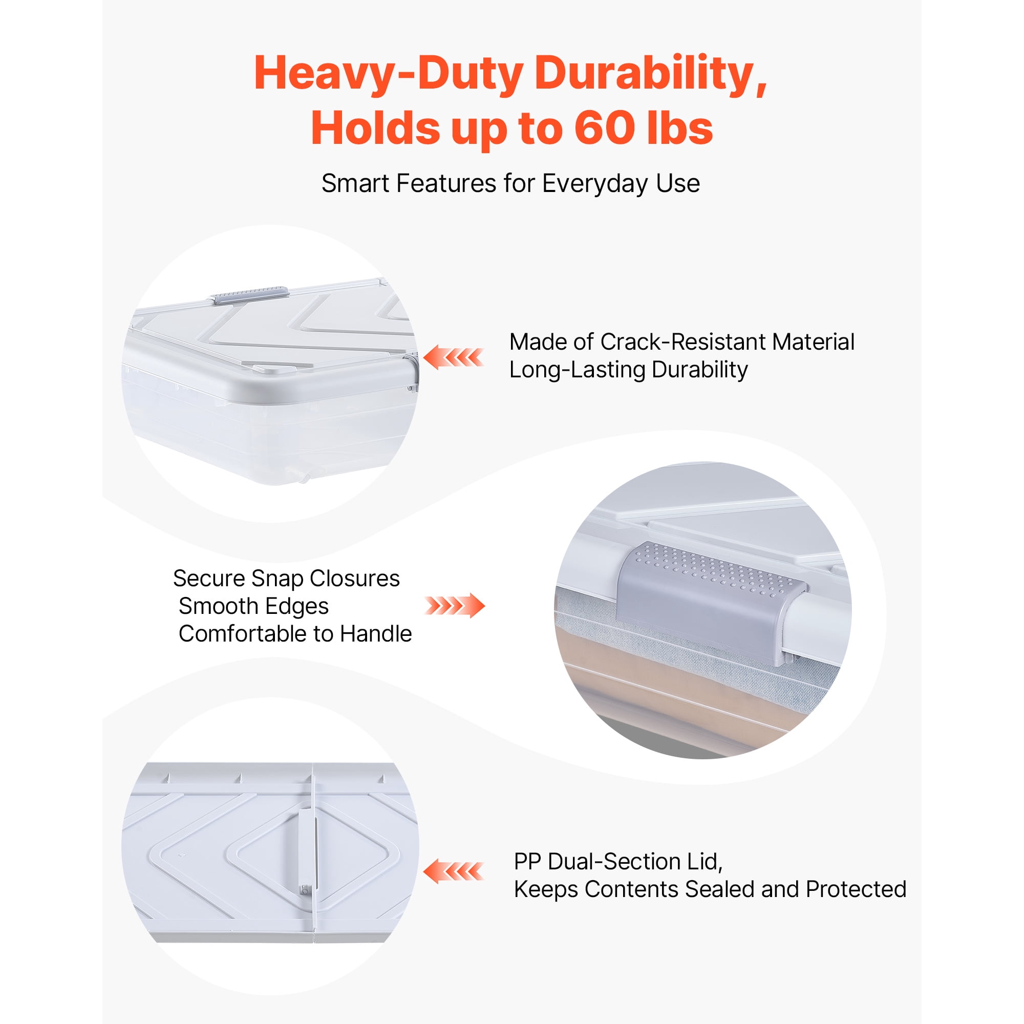 KFFKFF Under Bed Storage with Wheels, 31.7 x 15.6 x 6.9 inch Containers, Shoe Organizer with Lid & Gray Latch, Rolling Storage Bins for Clothes, Shoes, and Blankets, Set of 4