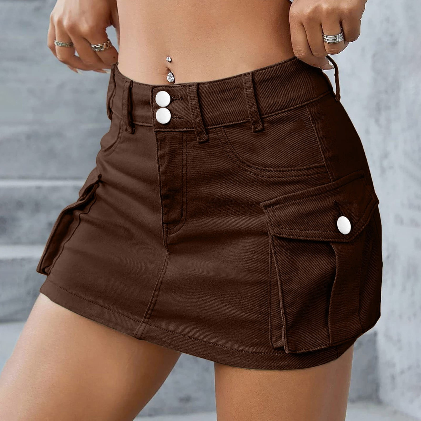 Mohiass Low Waist Cargo Skirt Women Button Mini Cargo Denim