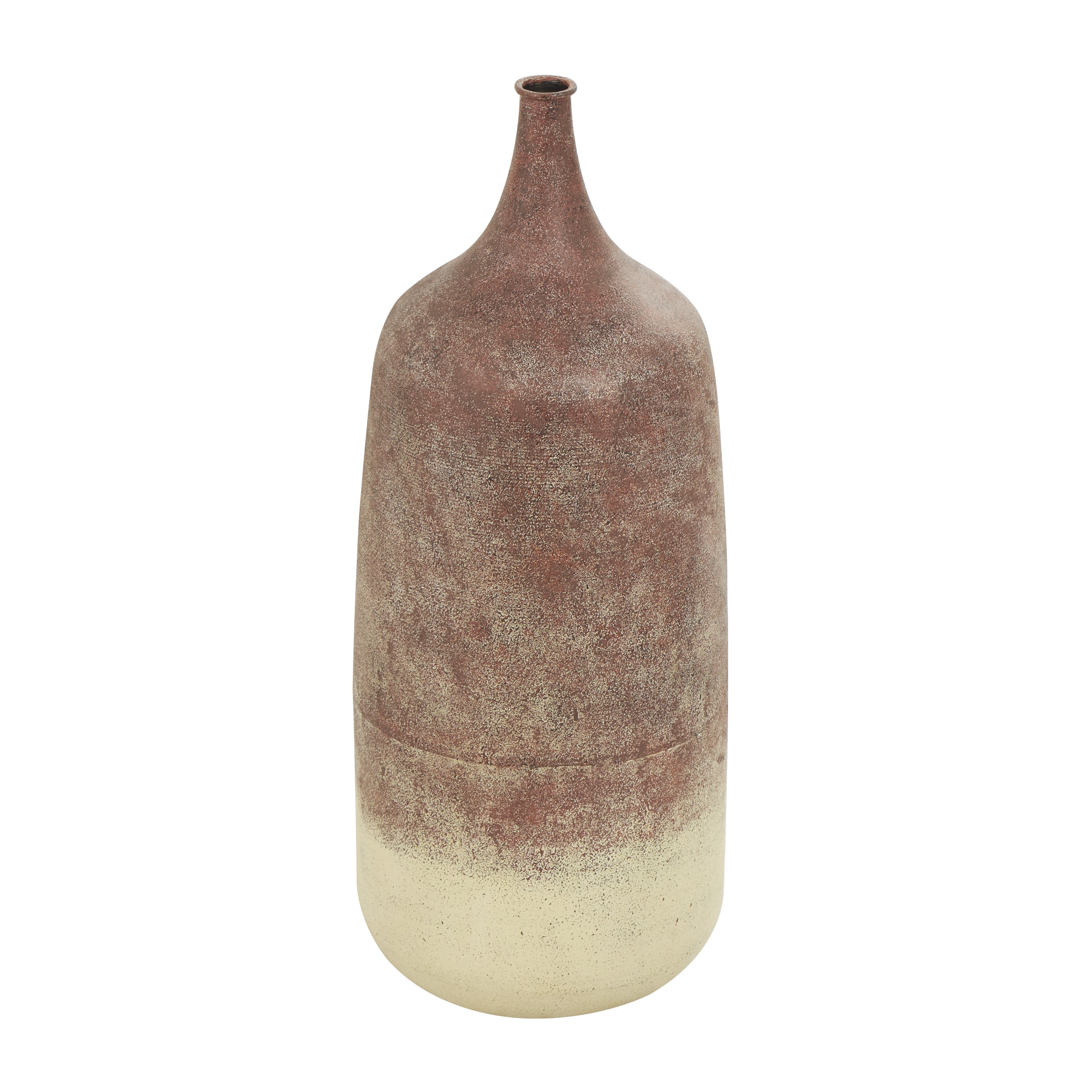 DecMode 20" Distressed Textured Ombre Copper Metal Vase with Cream Accent