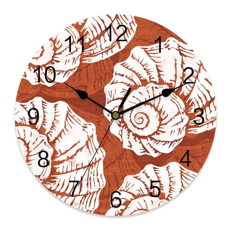 Wall Clock Burnt Orange Conch Shell Clocks PVC Silent Non-Ticking Battery Operated Decorative Coastal Ocean Marine LIfe Round Clock for Home Living Room Kitchen Bedroom Office Wall Decor 10 Inch
