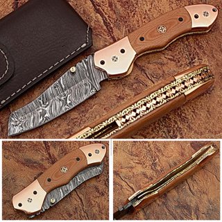 Custom Damascus Steel Knife (Walnut Wood Handle & Mosaic Pin) 