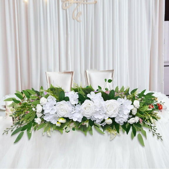 HCBY Artificial Rose Garland for Wedding Decor, Silk Floral Vine for Home and Event Decoration Gift Idea(White,25.6"x6.3")