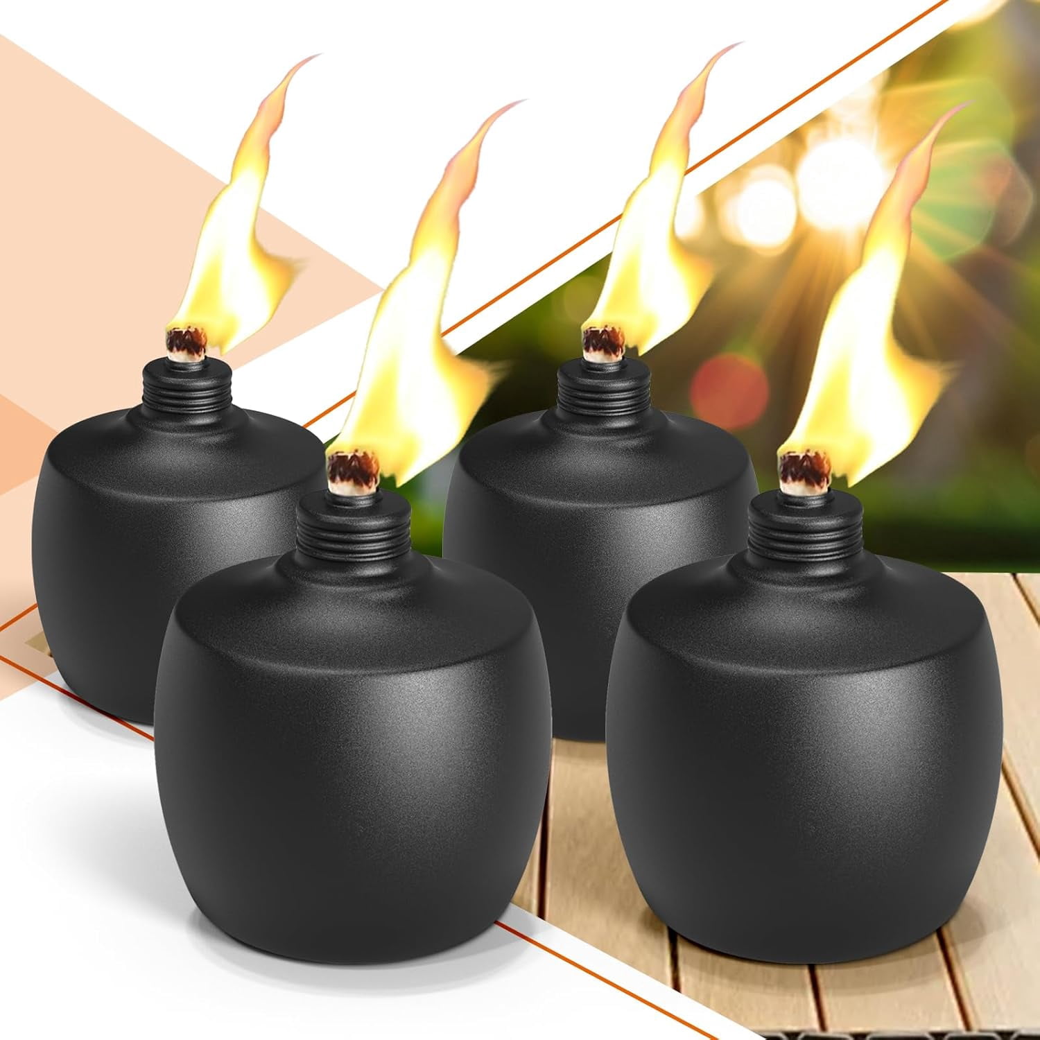 4-Pack Citronella Tabletop Torches,  21 oz Table Top Torches for Outdoor, Metal Oil Burner Candles, Garden Torches with Fiberglass Wick for Yard, Patio, Deck, Garden, Party, Landscape