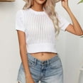 thumbnail image 2 of Besolor Women's Summer Knit Crop Tops Trendy Crewneck Short Sleeve Summer Shirts Hollow out Casual Going out Blouse, 2 of 7
