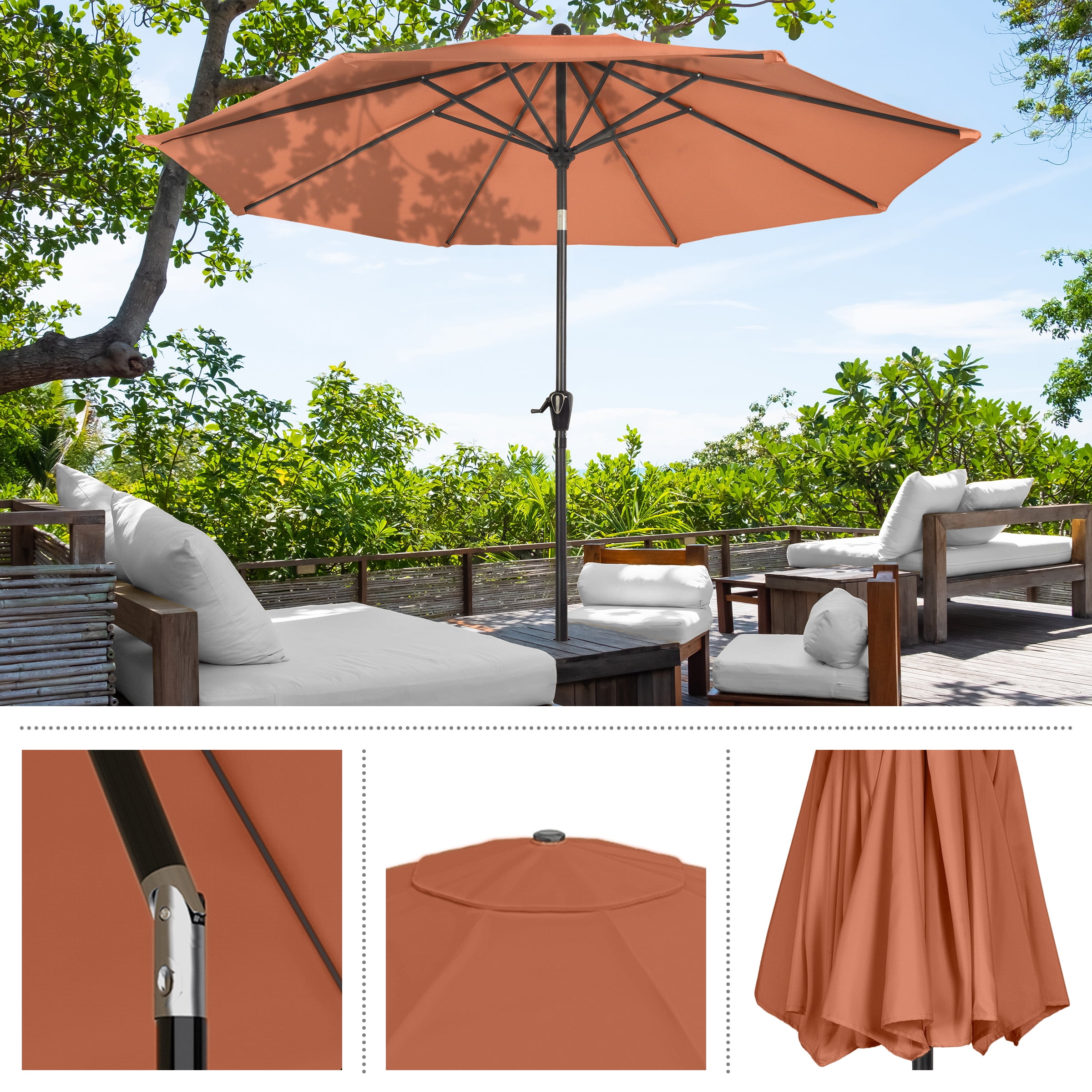 Pure Garden 10FT Patio Umbrella - Auto Tilt and Vented Canopy (Terracotta)