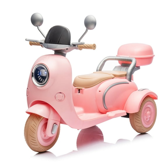Pink 12V Two-seater Three-wheel Kids Ride On Electric Motorcycle Level Up Two Motors Music Bluetooth USB Backseat Flip Adult Seat LED Headlight for Kids 3-6