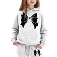 thumbnail image 3 of Girls Bow Print Hoodie 2 Piece Tracksuit, Kids Long Sleeve Hooded Sweatshirt Jogger Pants Set for School Daily Casual Wear(White4,12-13 Years), 3 of 3