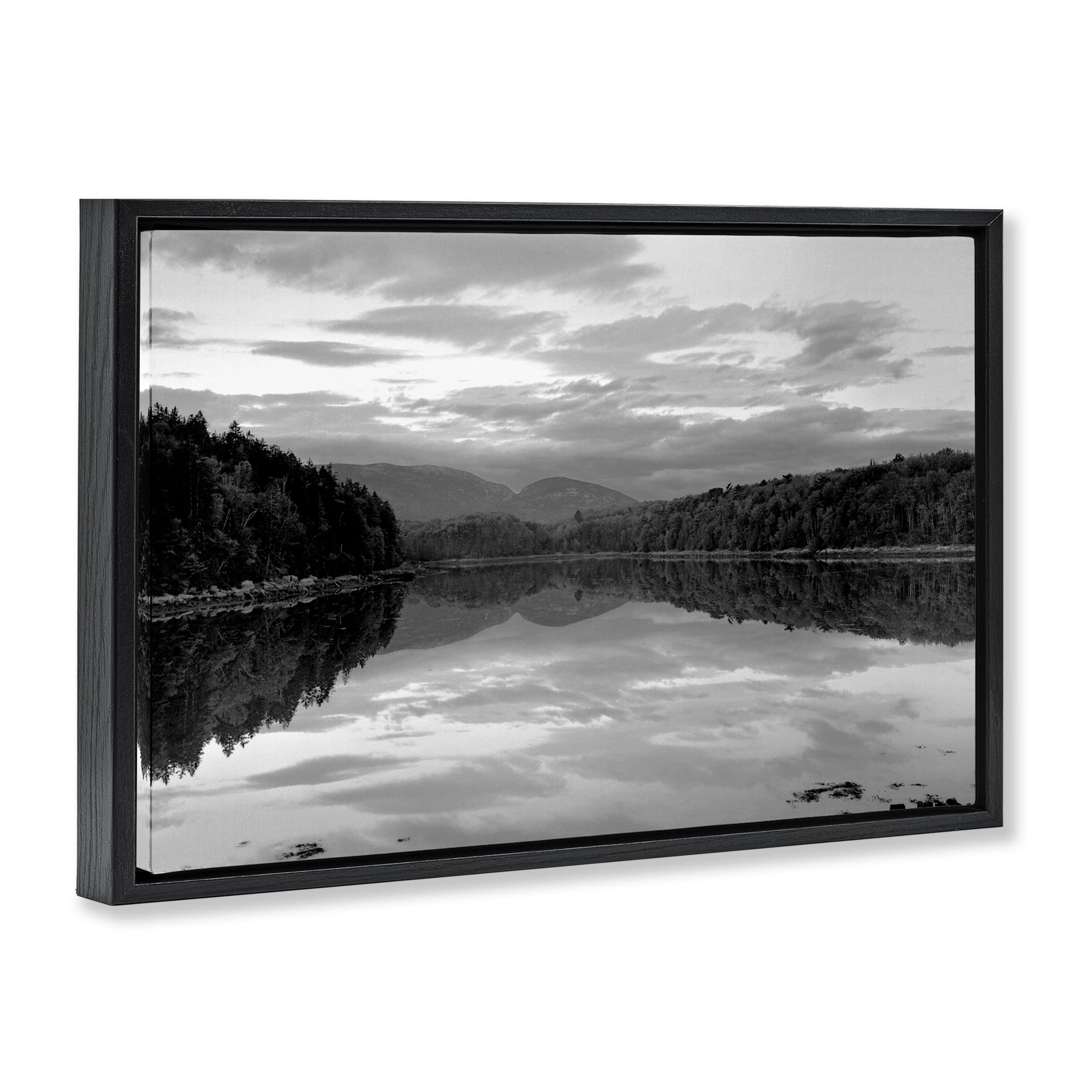 Stupell Industries Acadia Reflection in Monochrome Black Framed Floater Canvas Wall Art, design by MJ Photography