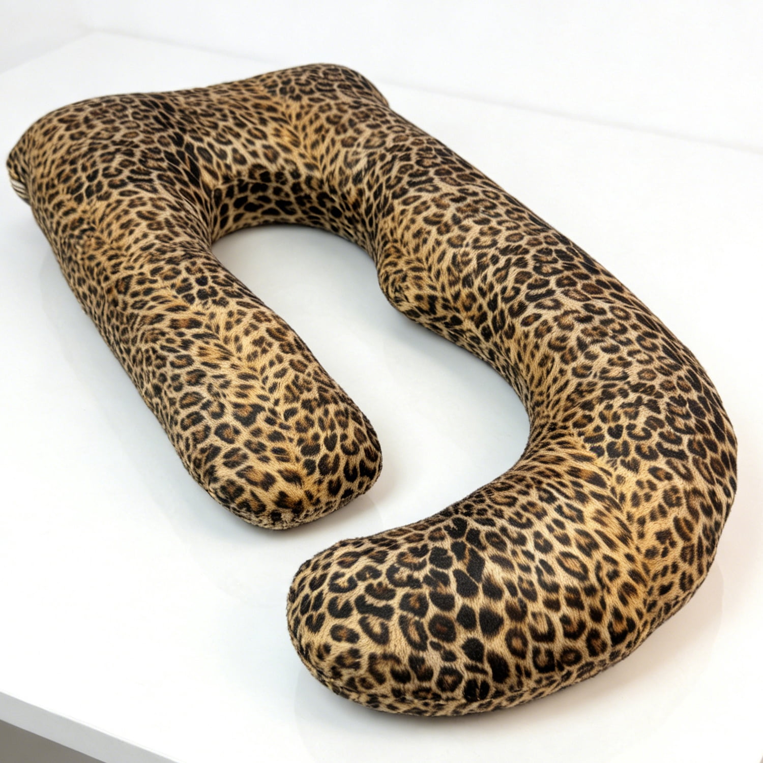 J-Shaped Maternity Pillow 65"x16"x8" - Full Body Support for Back, Hip & Belly, Leopard Heart Print