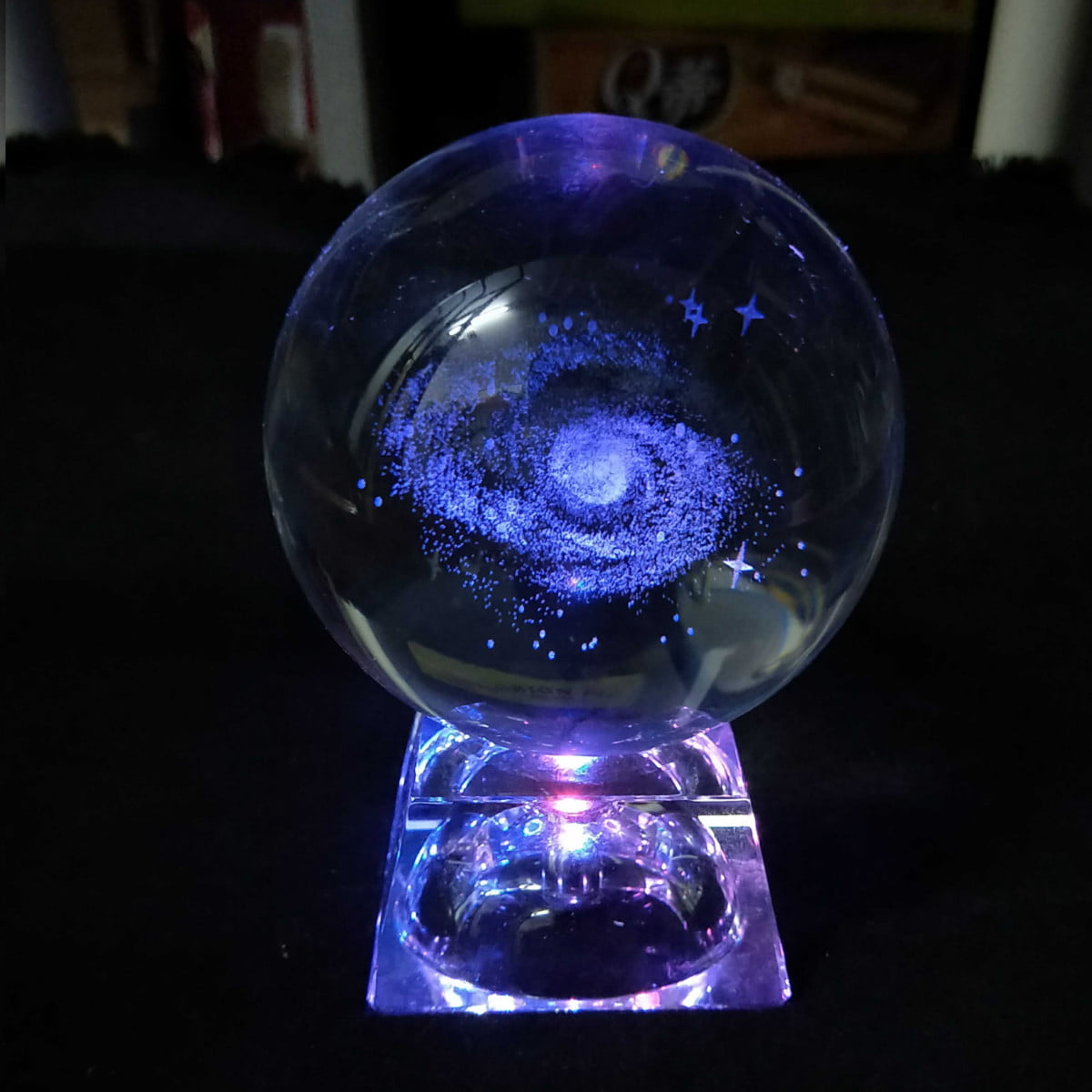 Galaxy Balls for Kids with LED Lamp Base Zulux Galaxy Crystal Ball 3 inch Clear 80mm Teacher Gifts,Gift for Anniversary and Boyfriend Birthday Galaxy Glass Art for Kids Birthday Gifts 