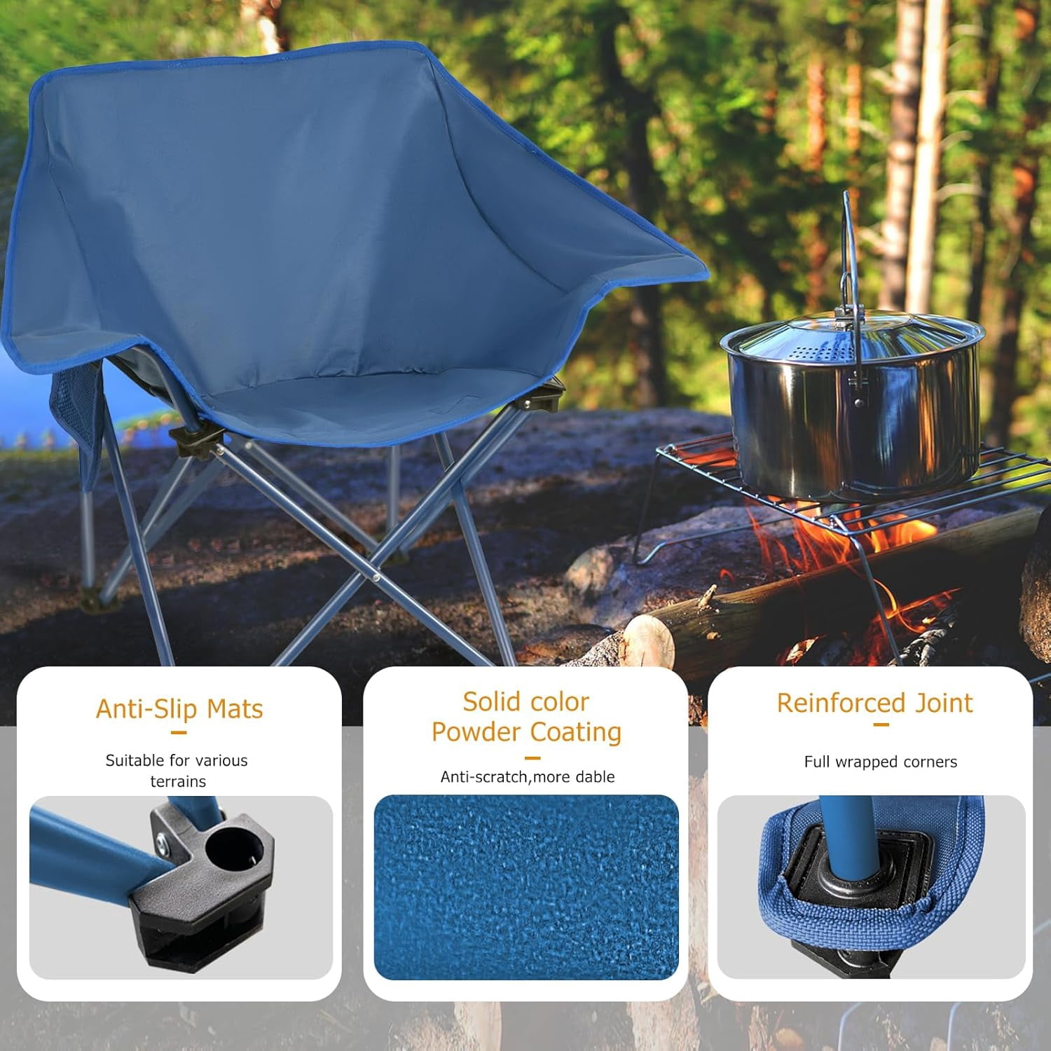 4 Pack Portable Camping Chair Compact Collapsible Outdoor Folding Sports Chairs for Adults Heavy Duty Camp Sporting Events Park Lawn 400 Lbs