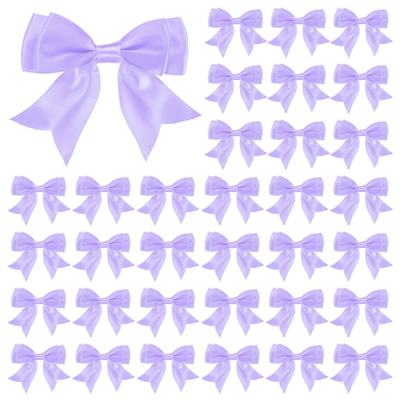 Uxcell 50-Pack Double-Deck Pre Tied Bows 3.6x2.2 Inch Checkered Fabric Satin for Craft DIY Lilac