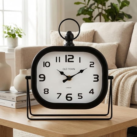 Vintage Metal Table Clock 9 . 8 " Retro Silent Non Ticking Desk Clock with Pocket Watch Style Loop photo Vintage Metal Table Clock 9 . 8 " Retro Silent Non Ticking Desk Clock with Pocket Watch Style Loop