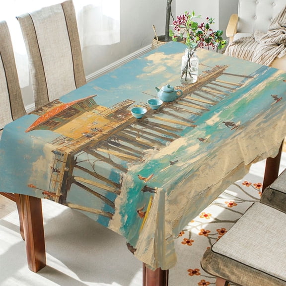 BZSMCE Square Tablecloth The Life Of Beach Pier Pattern Tableclothes